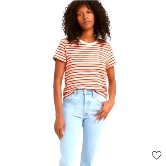 Levi’s Striped Cream/Red T-Shirt - Picture 1 of 7